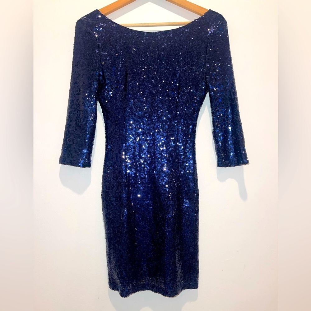 Lulu's Delightful Ways Navy Blue Long Sleeve Sequin Mini Dress Size XS